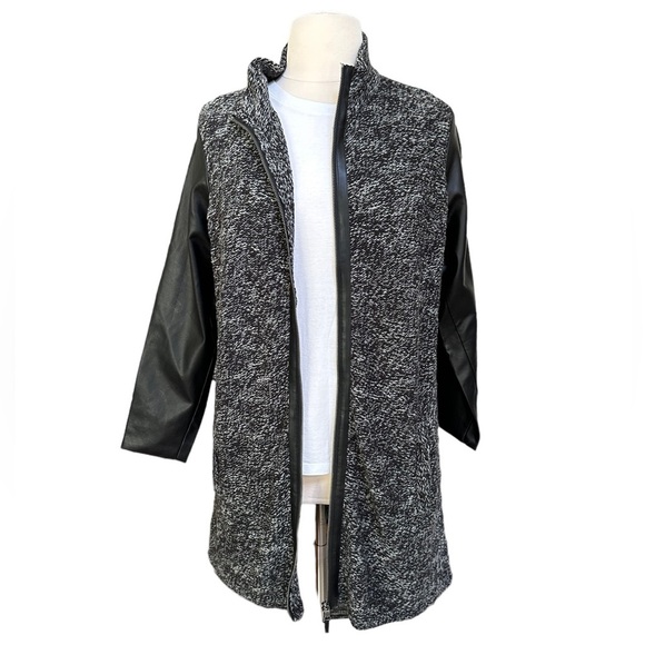 LRL Lauren Jeans Womens Full Front Zip Knit Jacket with Faux Leather Sleeve - Picture 4 of 16